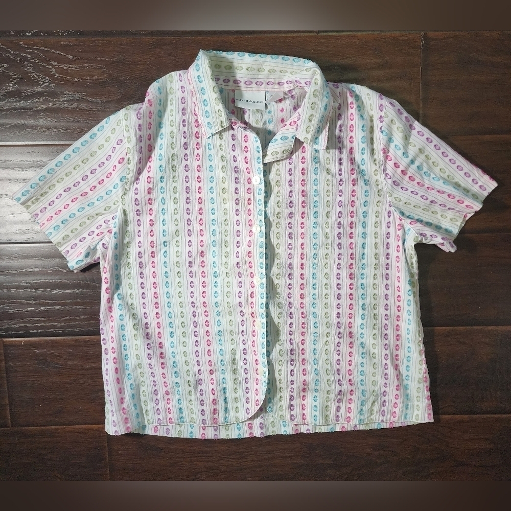 Alfred Dunner Womens Button Up Rainbow Casual Top